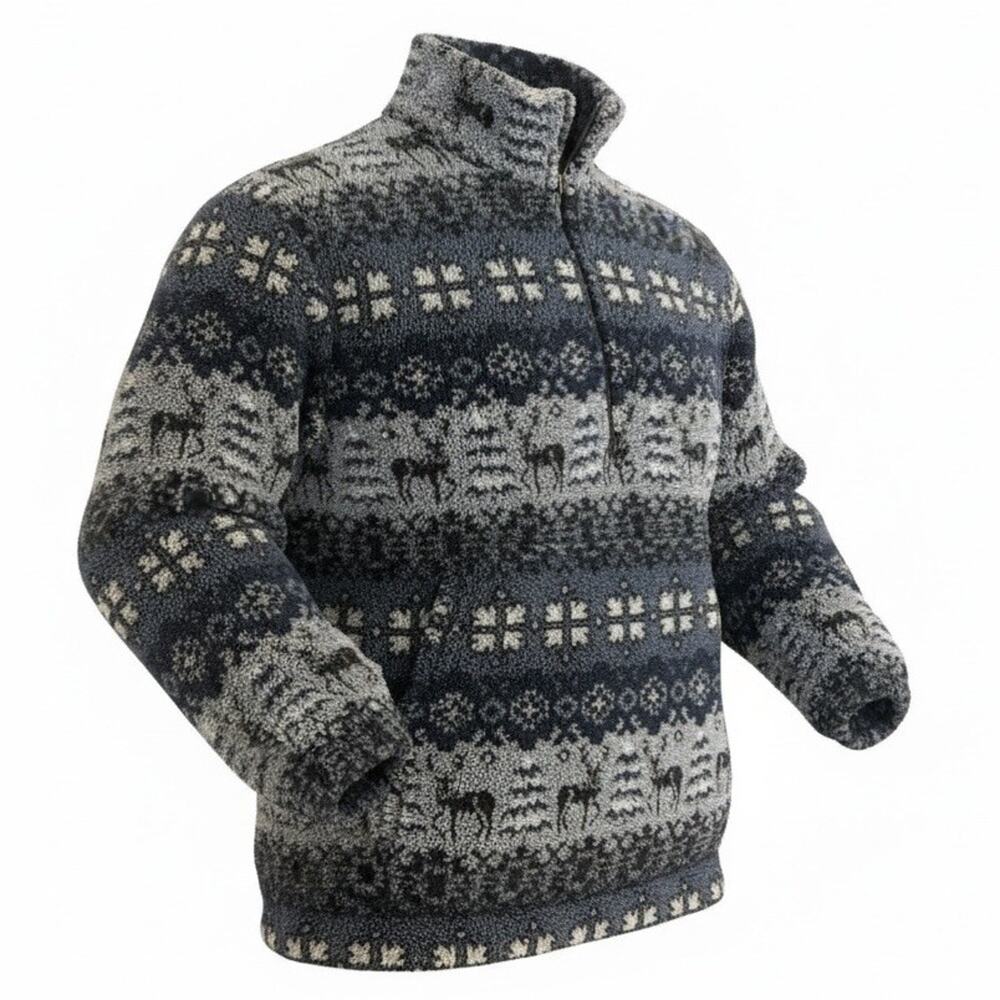 Woolrich Sherpa Fleece Half Zip Jacket Mens XL Deer Blue Gray Nordic USA VTG